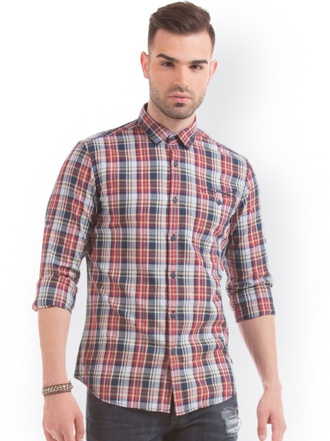

Ed Hardy Men Red & Blue Regular Fit Checked Casual Shirt
