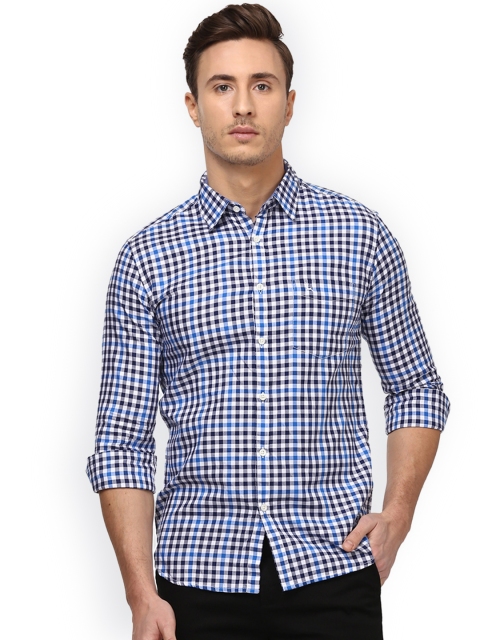 

Parx Men Blue & White Slim Fit Checked Casual Cotton Shirt