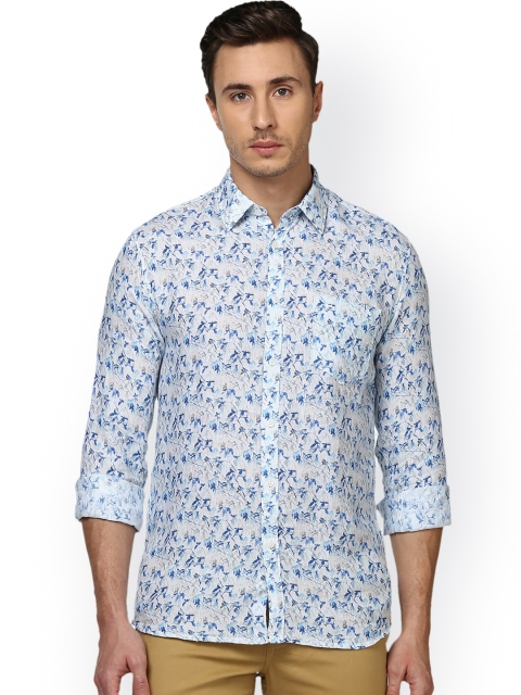 

Parx Men White & Blue Slim Fit Printed Casual Linen Shirt