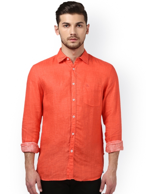 

Parx Men Orange Slim Fit Solid Casual Linen Shirt