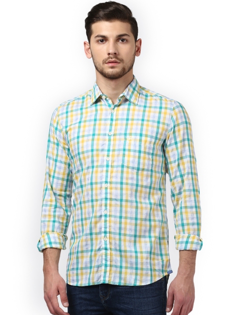 

Parx Men White & Green Slim Fit Checked Cotton Casual Shirt