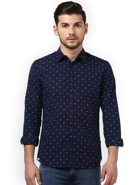 

Parx Men Navy Blue & White Slim Fit Checked Casual Cotton Shirt