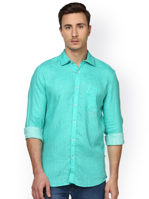 

Parx Men Green Slim Fit Solid Casual Linen Shirt