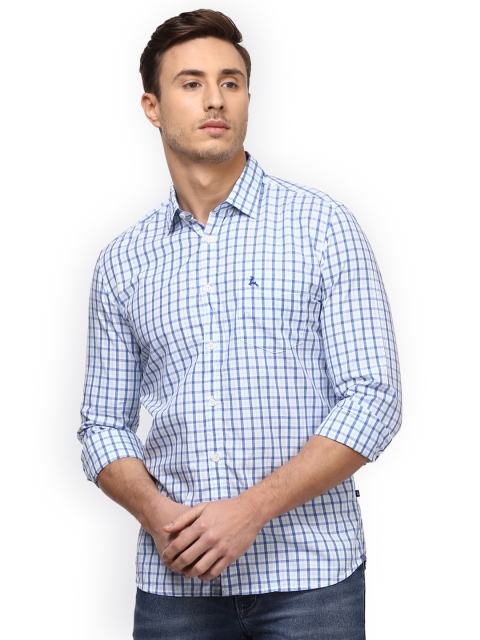 

Parx Men Blue & White Slim Fit Checked Casual Cotton Shirt