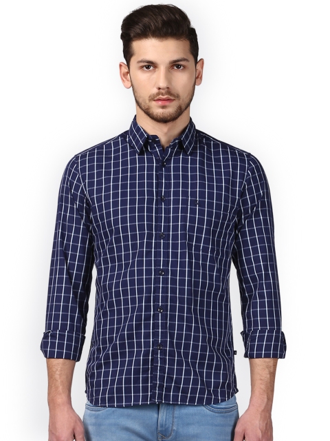 

Parx Men Navy Blue & White Slim Fit Checked Casual Cotton Shirt