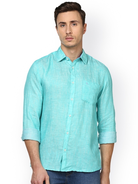 

Parx Men Green Slim Fit Solid Casual Linen Shirt