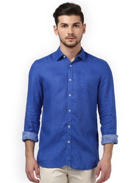 

Parx Men Blue Slim Fit Solid Casual Linen Shirt