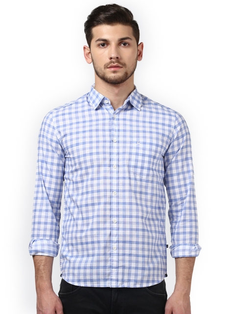 

Parx Men Blue & White Slim Fit Checked Casual Cotton Shirt