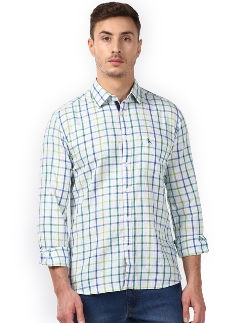 

Parx Men White & Green Slim Fit Checked Casual Cotton Shirt