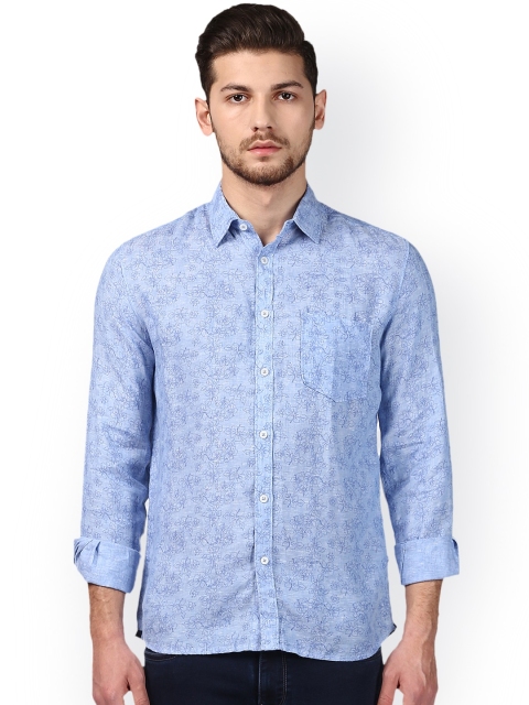 

Parx Men Blue Slim Fit Printed Linen Casual Shirt