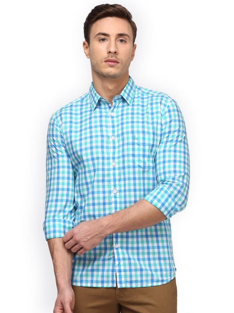 

Parx Men Blue & Sea Green Slim Fit Checked Casual Cotton Shirt