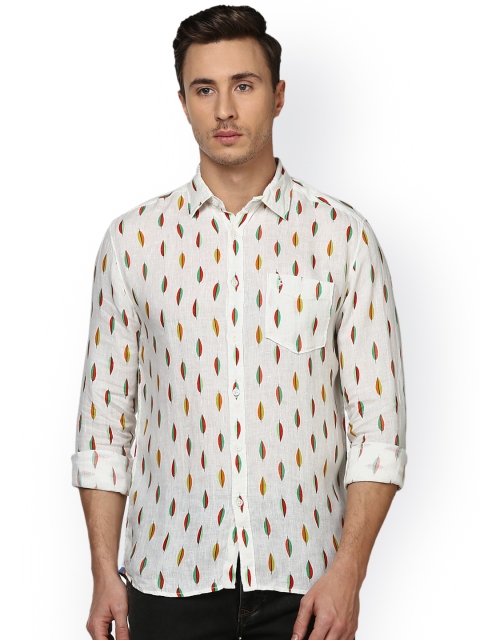 

Parx Men White Slim Fit Printed Casual Linen Shirt