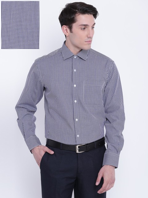 

John Players Men Navy Blue & White Regular Fit Checked Formal Shirt