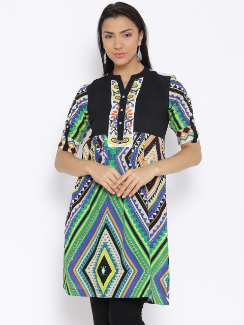

Rain & Rainbow Multicoloured Printed A-Line Kurta, Multi