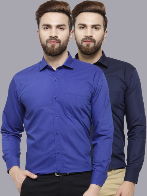 

JAINISH Men Pack Of 2 Slim Fit Solid Formal Shirts, Blue