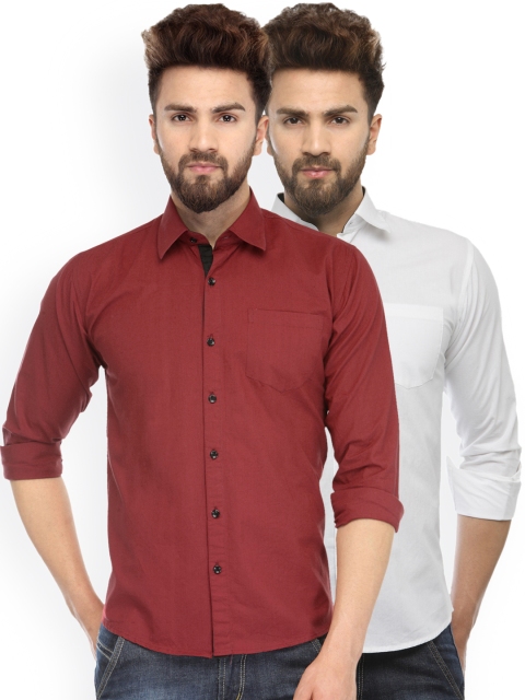 

JAINISH Men Pack Of 2 Slim Fit Solid Casual Shirts, Red