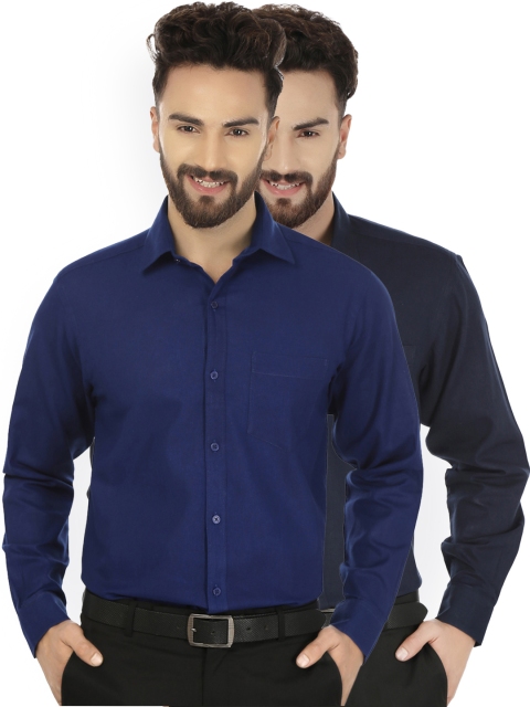 

JAINISH Men Pack Of 2 Regular Fit Solid Formal Shirts, Blue