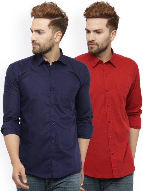 

JAINISH Men Pack Of 2 Regular Fit Solid Formal Shirts, Red