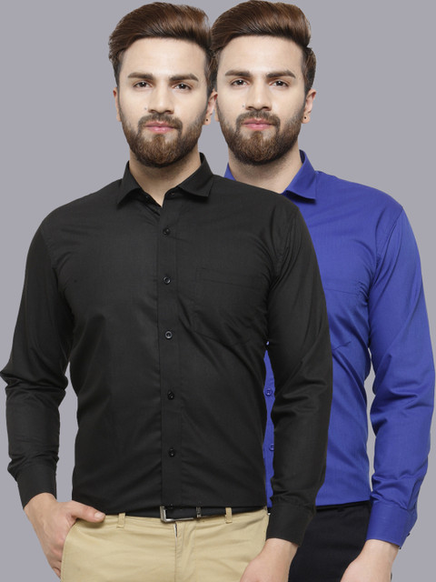 

JAINISH Men Pack Of 2 Slim Fit Solid Formal Shirts, Blue