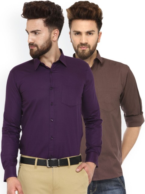 

JAINISH Men Pack Of 2 Regular Fit Solid Formal Shirts, Purple