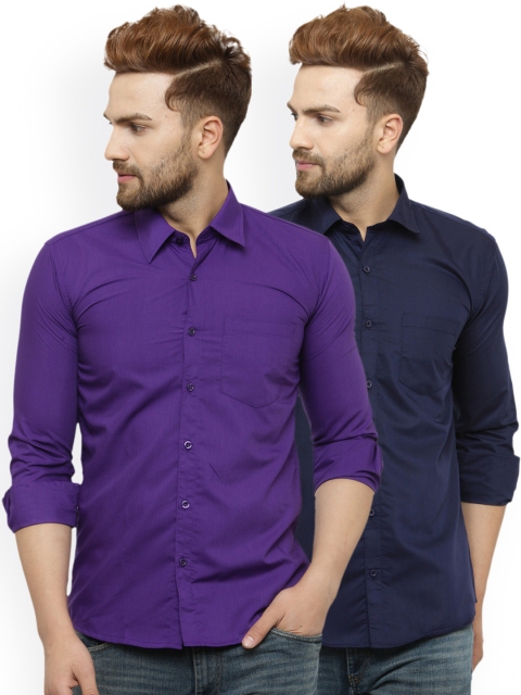 

JAINISH Men Pack of 2 Classic Regular Fit Solid Casual Shirts, Navy blue