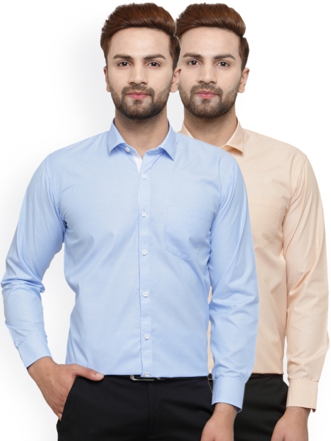 

JAINISH Men Pack of 2 Slim Fit Solid Formal Shirts, Peach