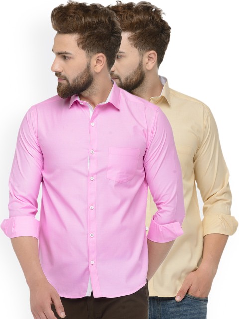 

JAINISH Men Pack Of 2 Slim Fit Solid Casual Shirts, Pink