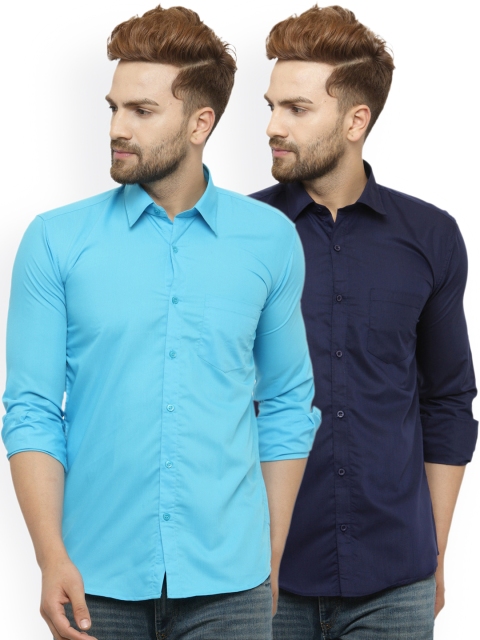 

JAINISH Men Pack Of 2 Regular Fit Solid Casual Shirts, Turquoise blue