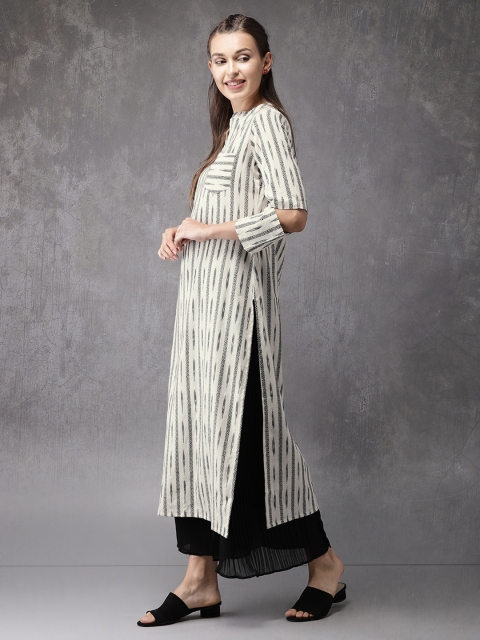 

Anouk Women Off-White & Black Ikat Straight Kurta