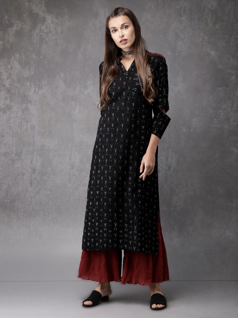 

Anouk Women Black Ikat Straight Kurta