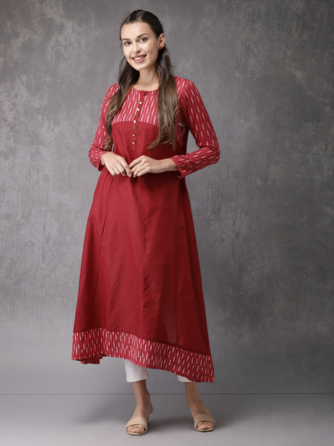 

Anouk Women Red Ikat A-Line Asymmetric Kurta