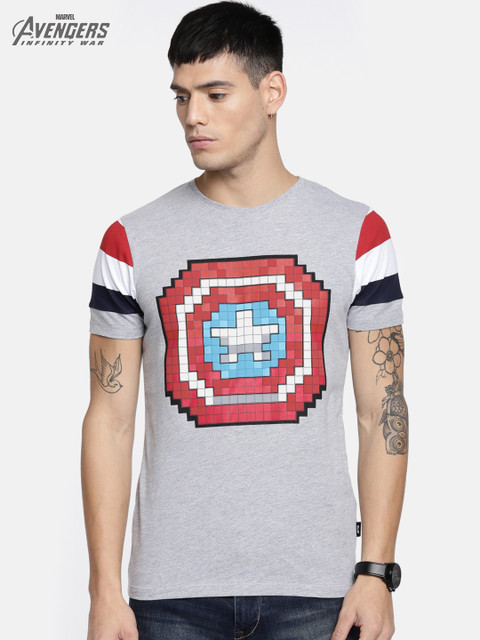 

Jack & Jones Men Grey Geometric Printed Round Neck T-shirt