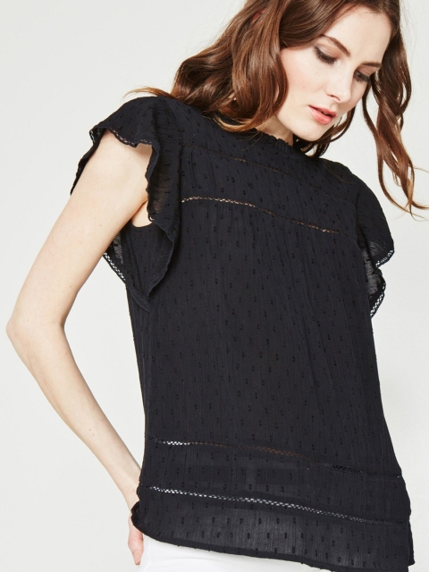 

promod Women Black Self Design Top