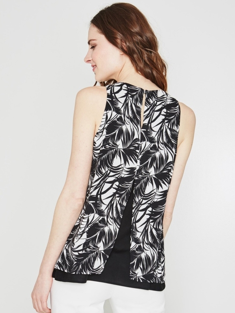 

promod Women Black & White Tropical Printed Top