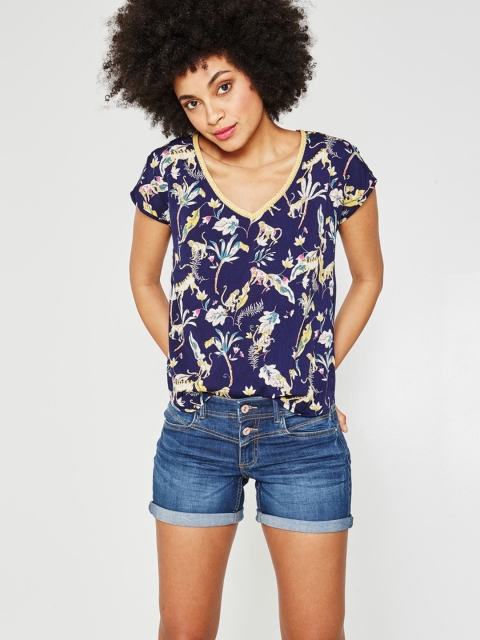 

promod Women Blue Solid Slim Fit Denim Shorts