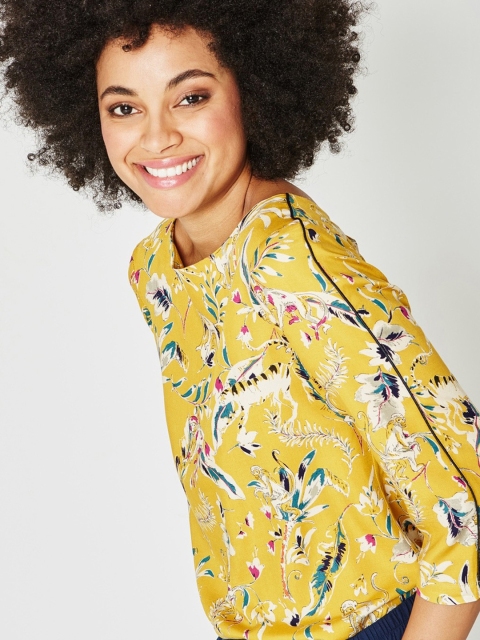 

promod Women Mustard Yellow Conversational Printed Top