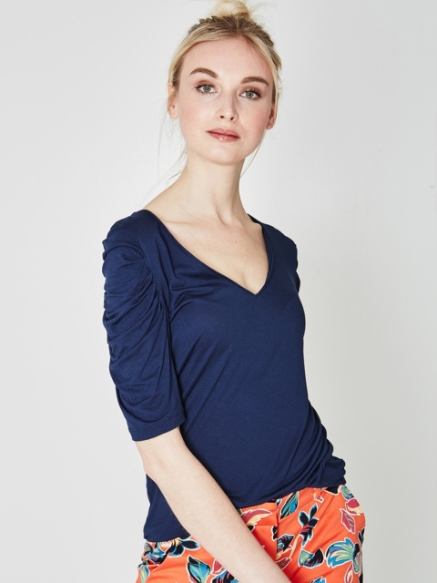 

promod Women Navy Blue Solid Top