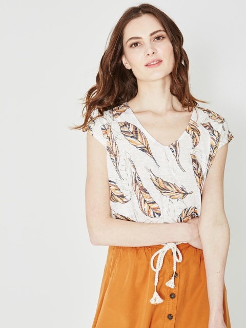 

promod Women Off-White Printed Top