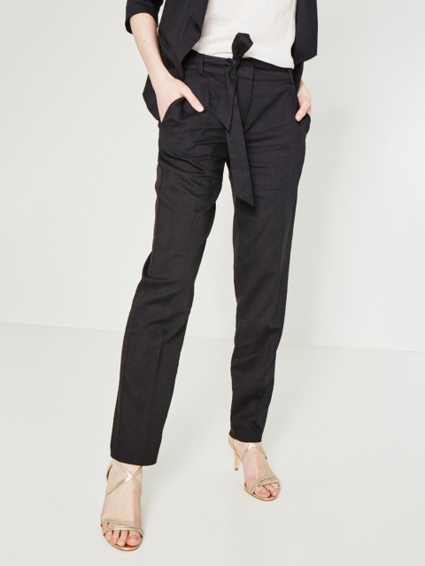 

promod Women Black Slim Fit Solid Regular Trousers