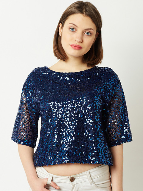 

Miss Chase Women Navy Blue Embellished Top