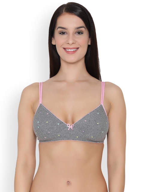 

Clovia Cotton Non-Padded Non-Wired Heart Print Bra, Grey