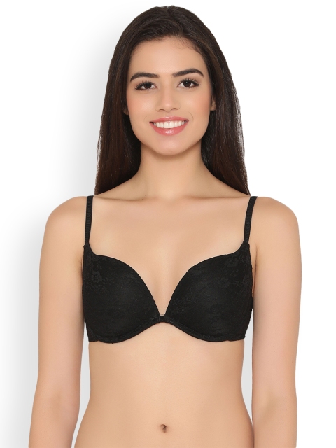 

Clovia Lace Padded Underwired Push Up Bra, Black