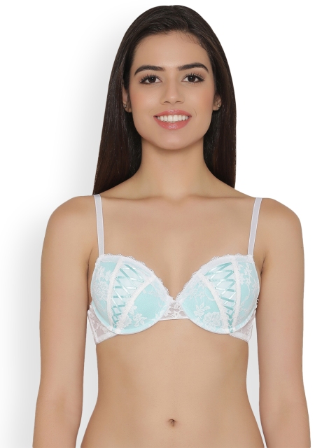 

Clovia Lace Padded Underwired Push Up Bra, Turquoise blue