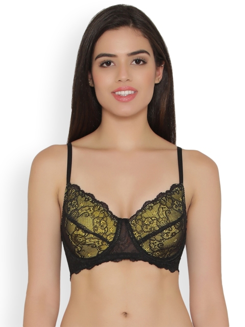 

Clovia Lace Padded Underwired Bra, Black