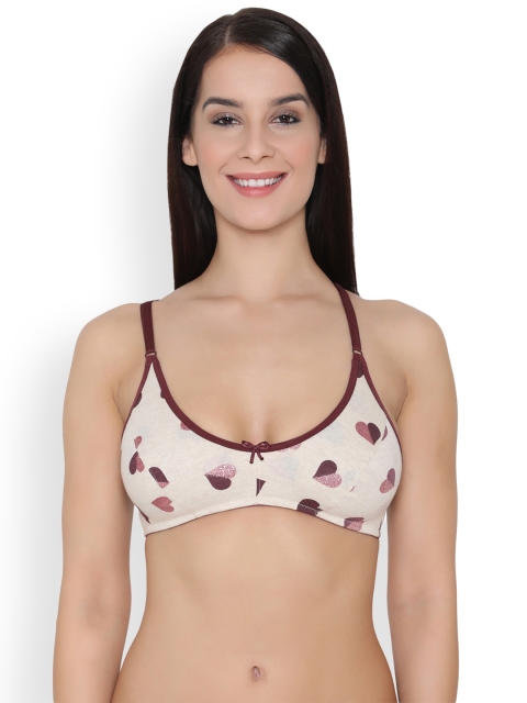 

Clovia Cotton Non-Padded Non-Wired Printed Racerback Bra, Beige