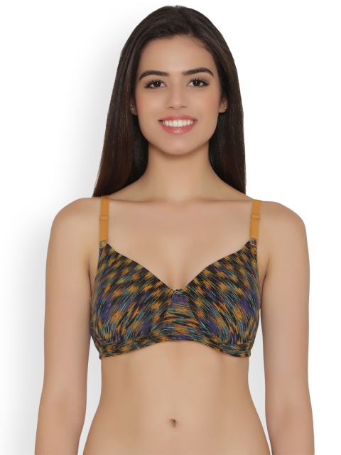 

Clovia Cotton Rich Padded Non-Wired Printed Multiway T-Shirt Bra, Mustard