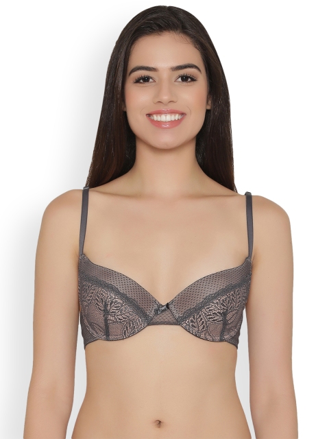 

Clovia Lace Padded Underwired Bra With Lace Back, Grey