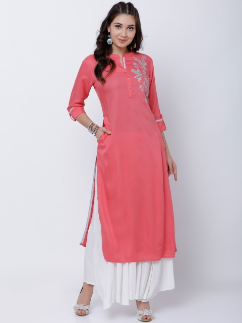 

Vishudh Women Coral Solid Straight Kurta