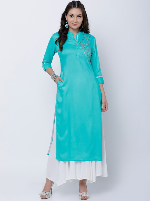 

Vishudh Women Blue Solid Straight Kurta