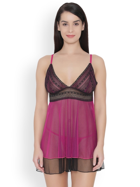 

Clovia Pink & Black Solid Baby Doll NS1073P22